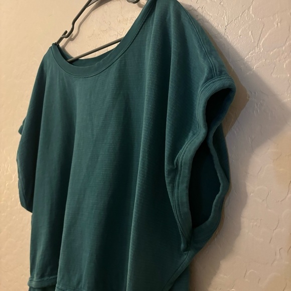 Athleta Plus Size Green Sundown Shirred Sweatshirt Tee Cotton Stripes Size 1X - Picture 6 of 9